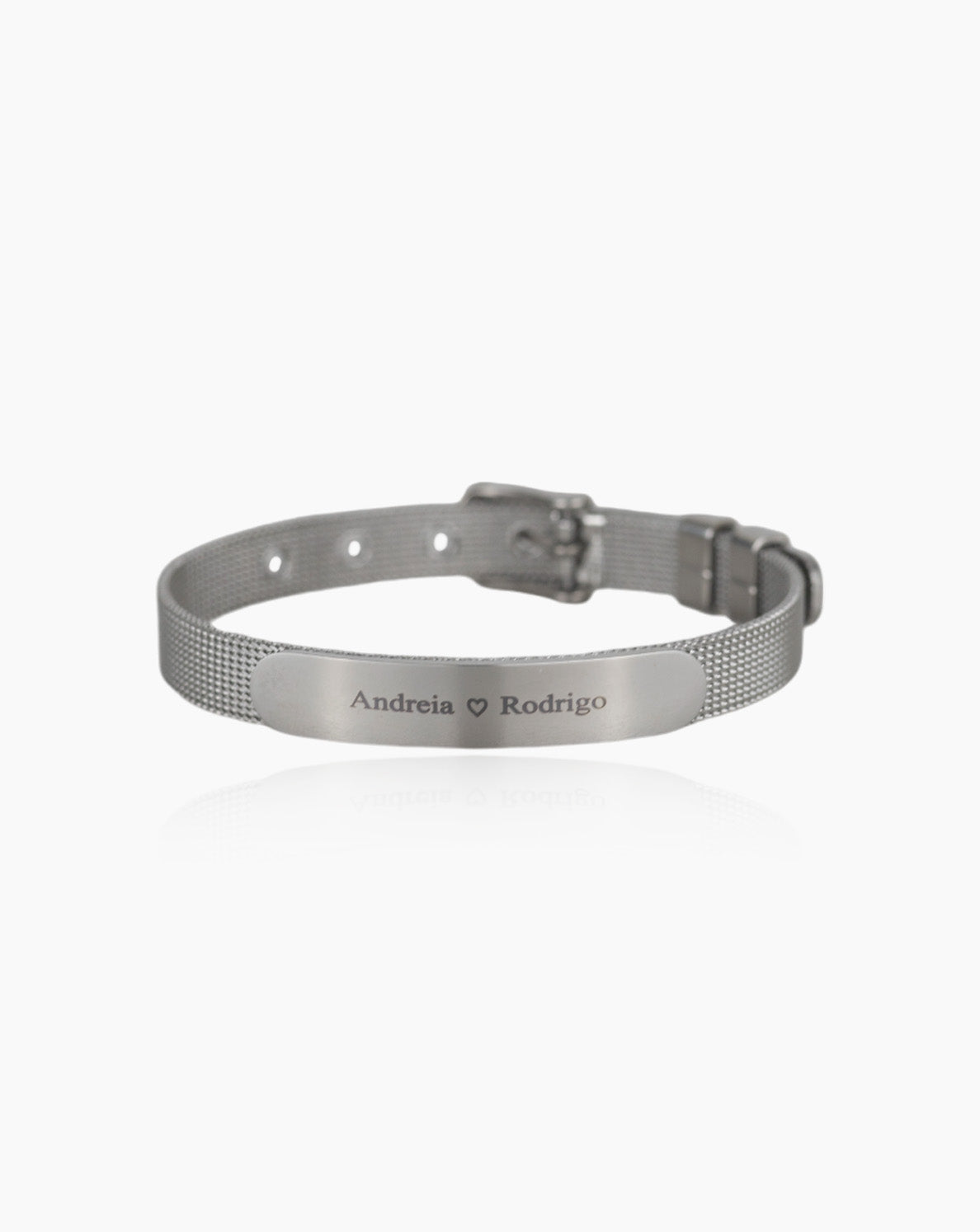 Pulseira estilo cinto com gravação personalizada em aço inoxidável