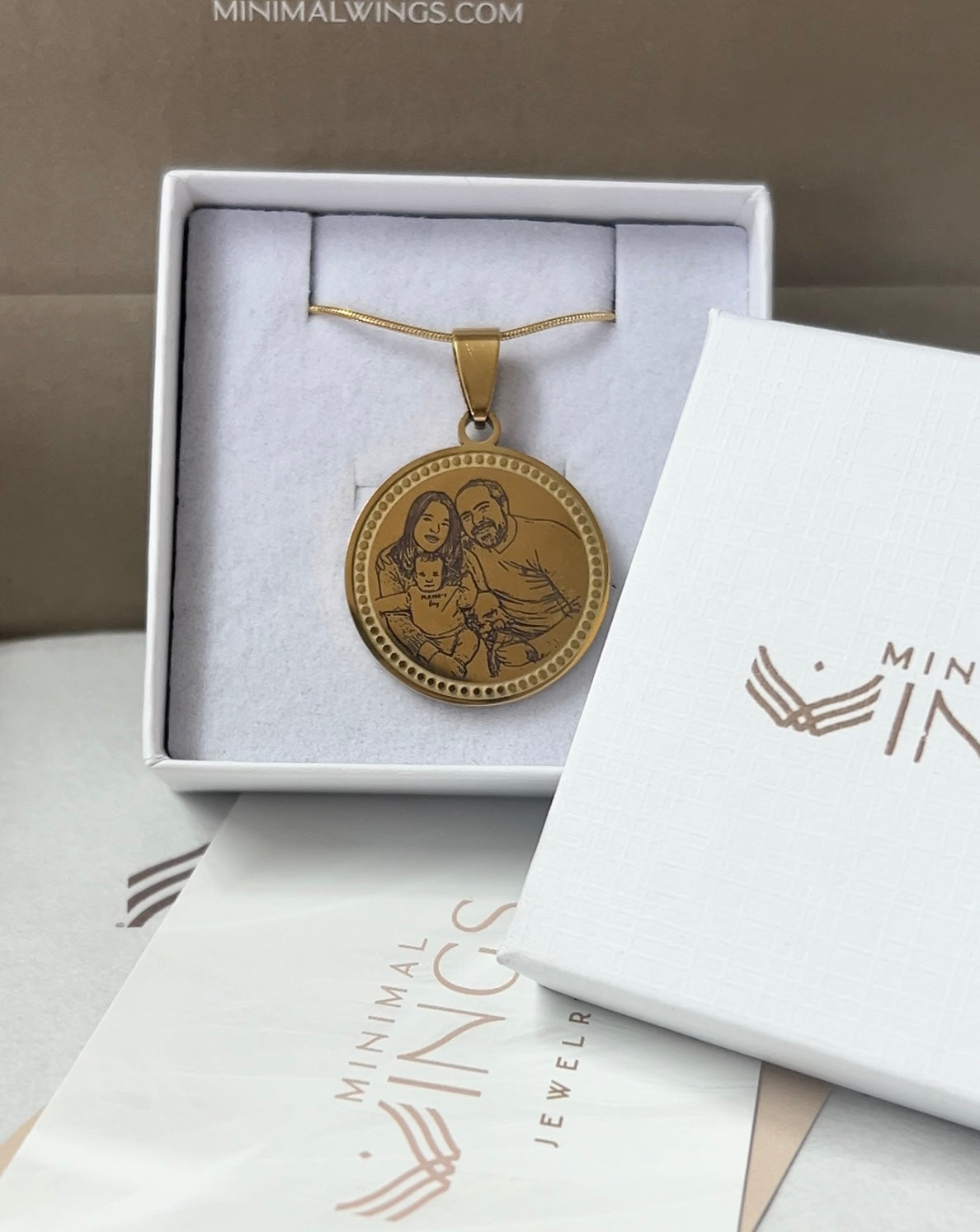 Colar personalizado circular com rebordo em aço inoxidável, para gravação a laser de fotografia ou texto