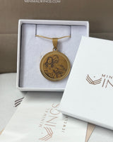 Colar personalizado circular com rebordo em aço inoxidável, para gravação a laser de fotografia ou texto