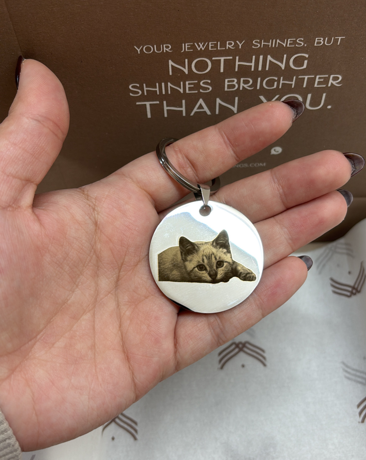 Porta-chaves redondo em aço inoxidável com gravação personalizada