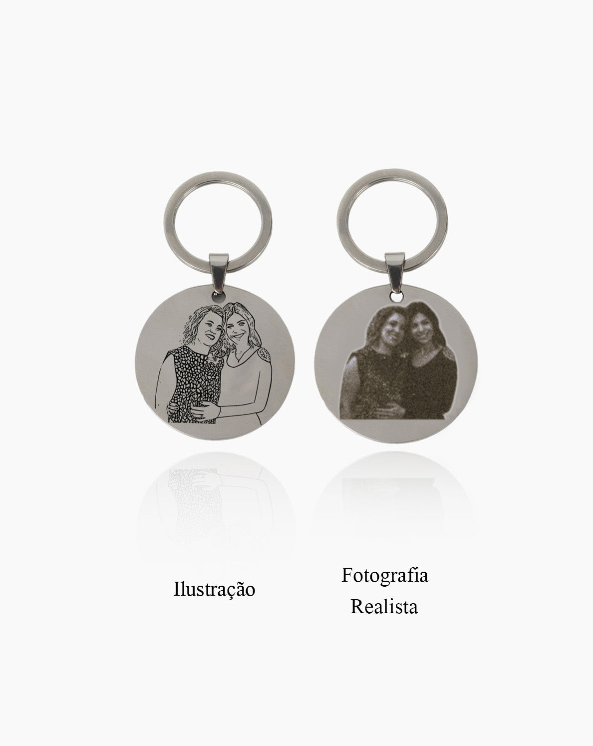 Porta-chaves redondo em aço inoxidável com gravação personalizada