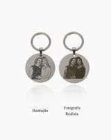 Porta-chaves redondo em aço inoxidável com gravação personalizada