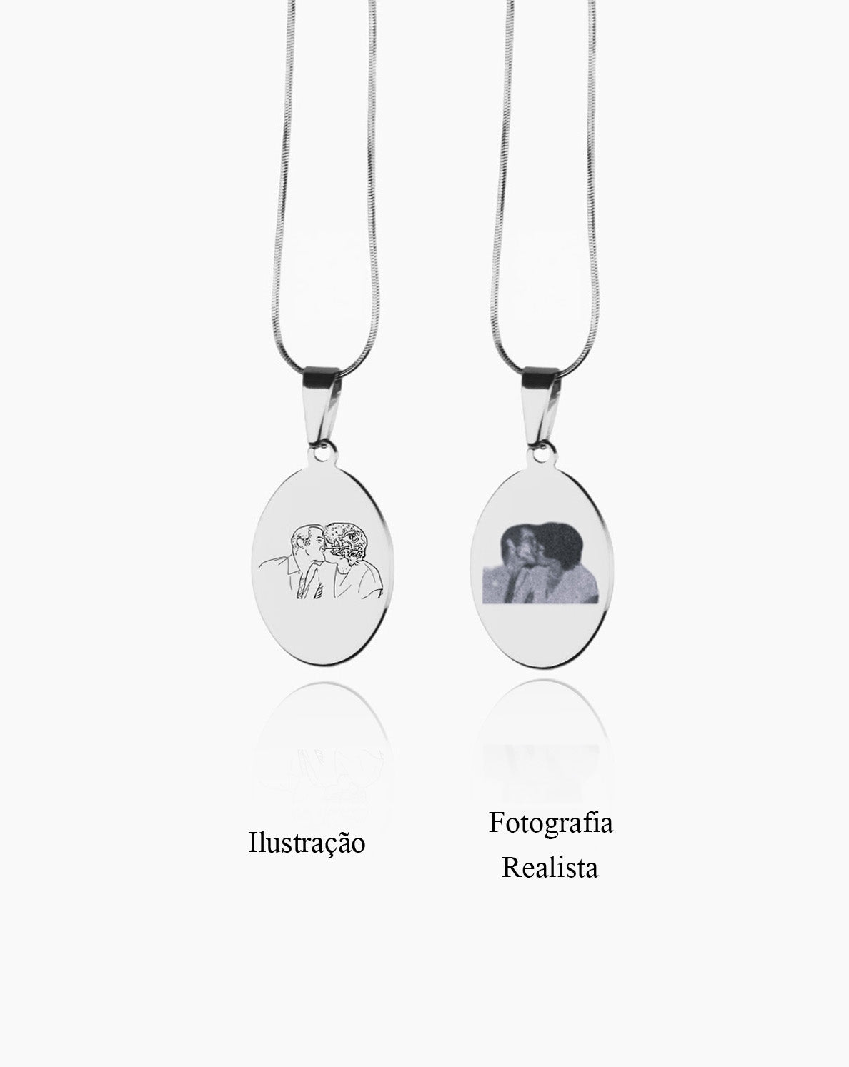 Colar personalizado oval com gravação a laser de fotografia, texto ou caligrafia