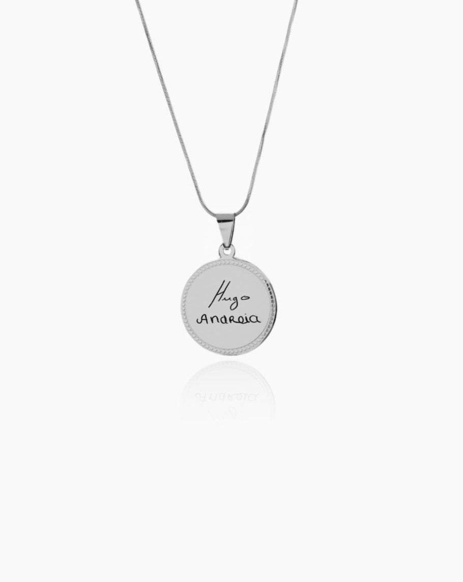 Colar personalizado circular com rebordo em aço inoxidável, para gravação a laser de fotografia ou texto