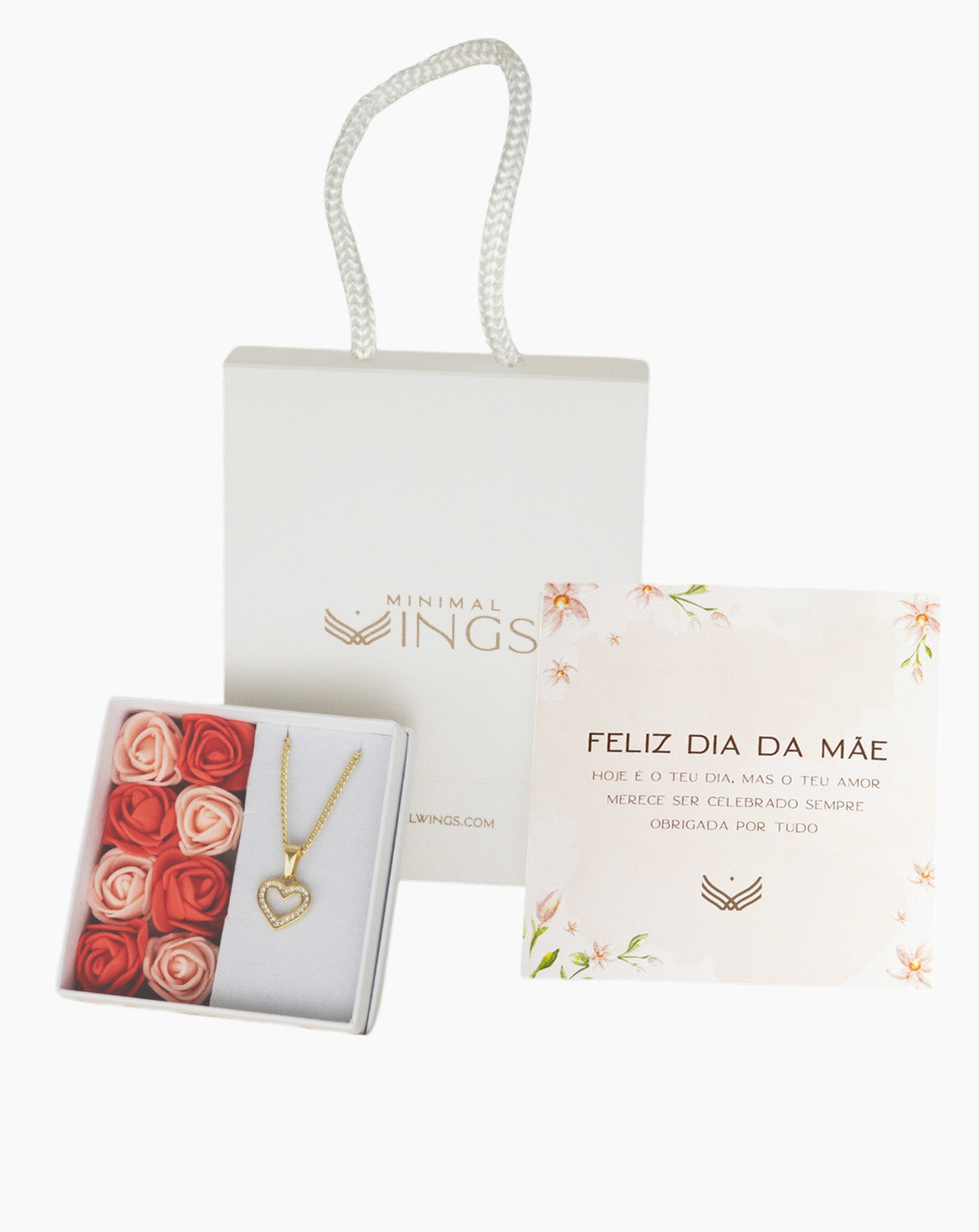 Kit dia da mãe com colar, flores, mensagem e saco